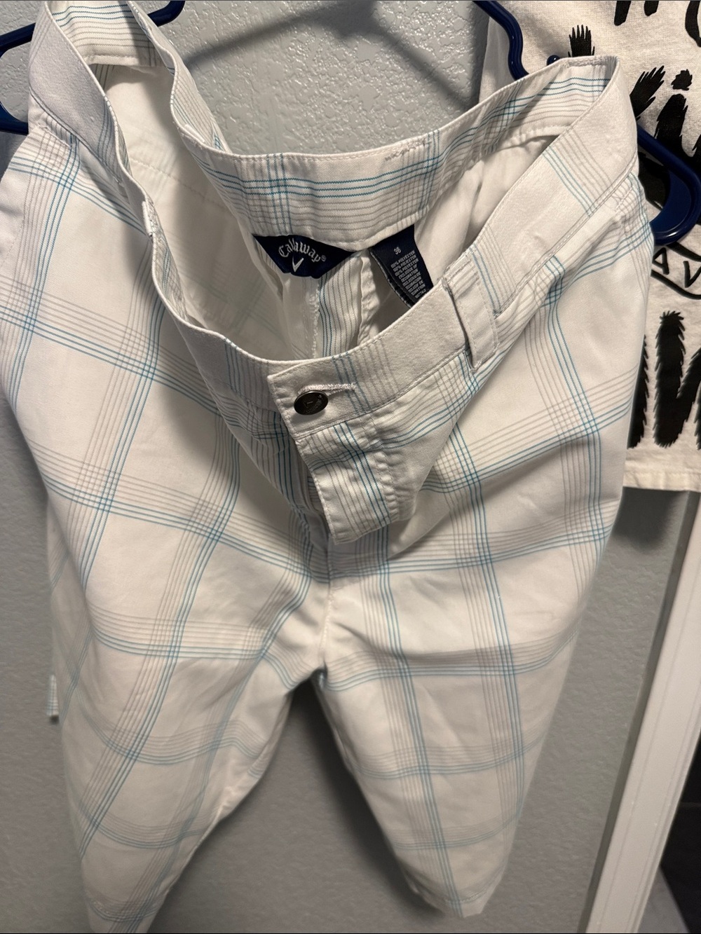 Callaway White with Light Blue Plaid Golf Shorts